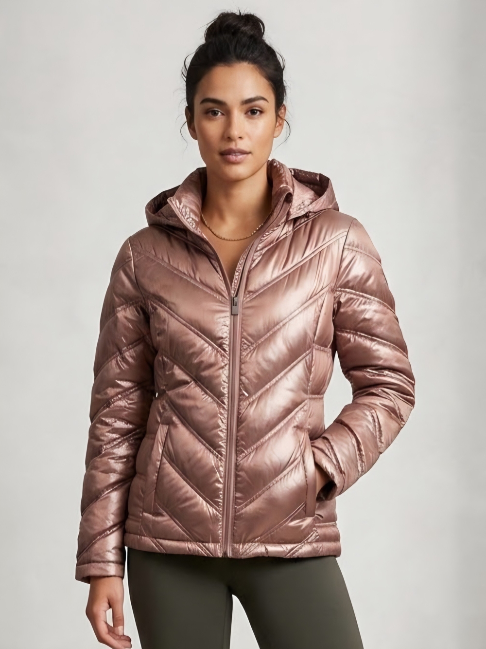 RW&CO. Rose Gold Packable Quilted Hooded Puffer Jacket Size XS
